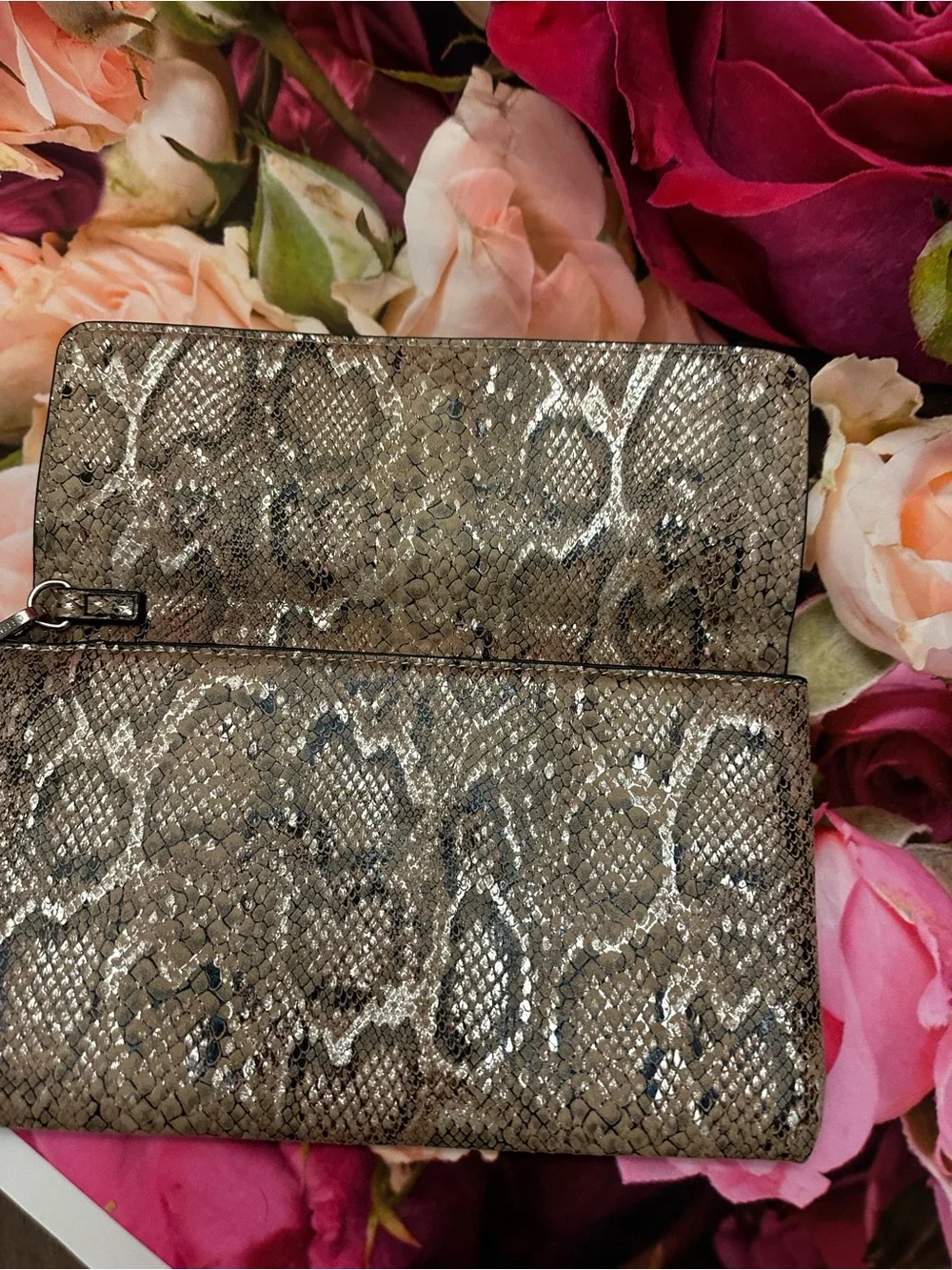 Antique faux Snake-Embossed Wristlet/ Clutch